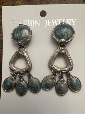Fashion Jewelry Silver-Tone Earrings with Teal Accents